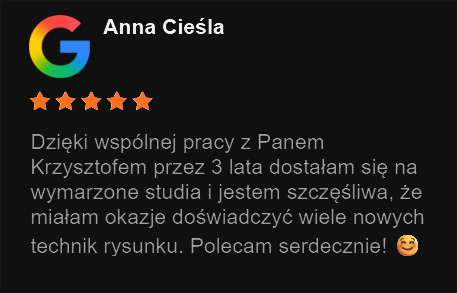 Pozytywna opinia o kursach rysunku i przygotowaniu do ASP w KRESKA